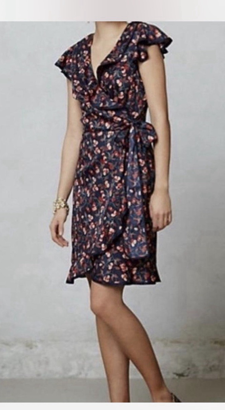 Hi There Wrap Dress Size 6 Blue Cherry Print Karen Walker Ruffle Retro Pinup